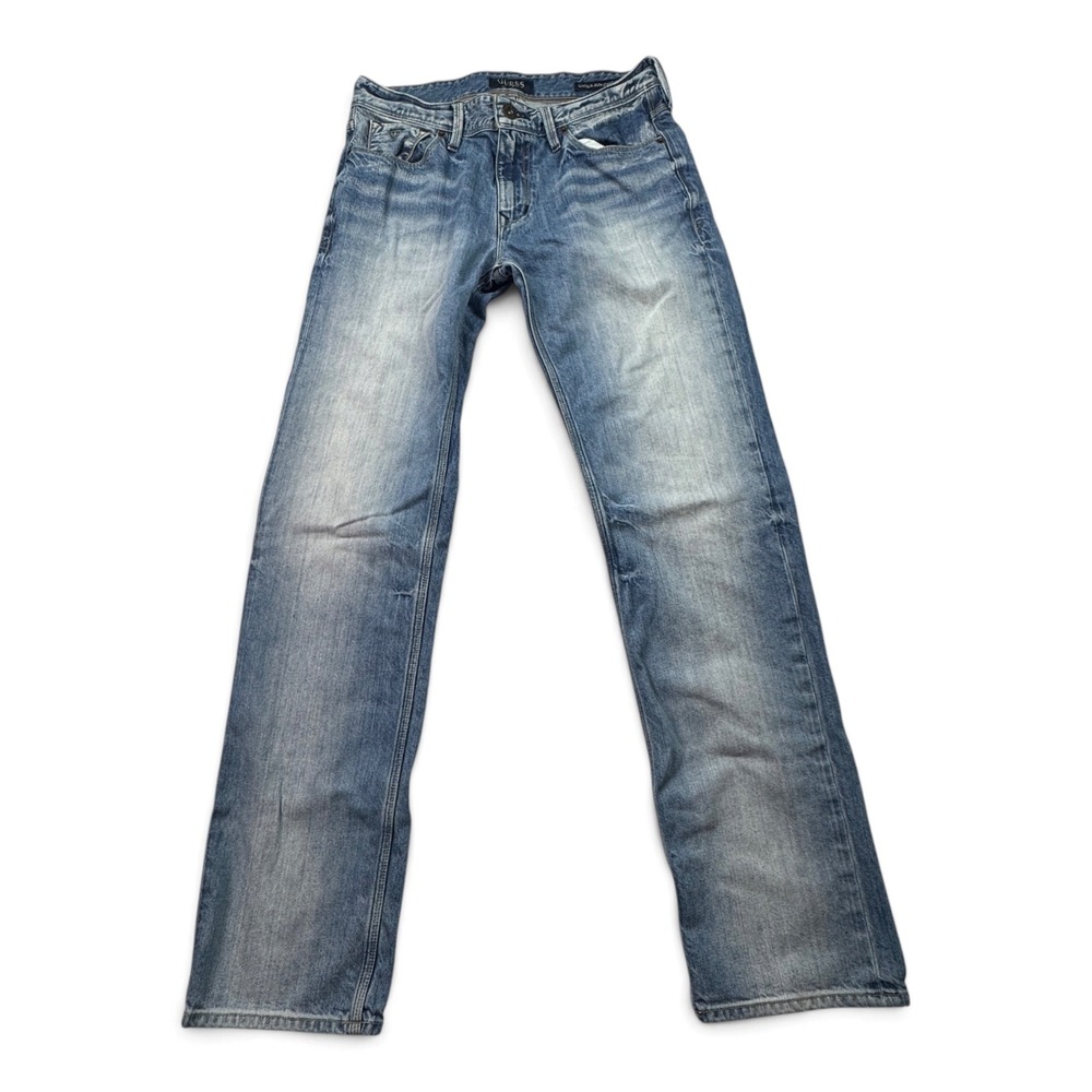 Guess Lincoln Slim Straight Jeans Medium Wash Faded Denim Mens Blue 31x32